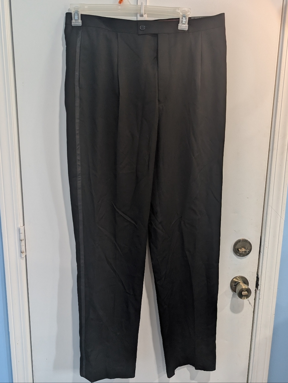 Madison New Classic Black Modern Fit Men's Satin Stripe Dress Pants 36x34